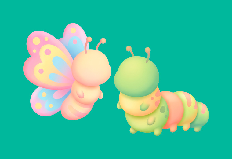 Ilustração de uma lagarta e de uma borboleta